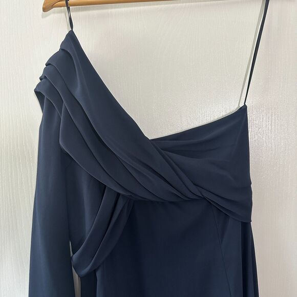 Rokh One Shoulder Midi Sheath Dress Navy Blue Size 40 US 8 - Picture 3 of 12
